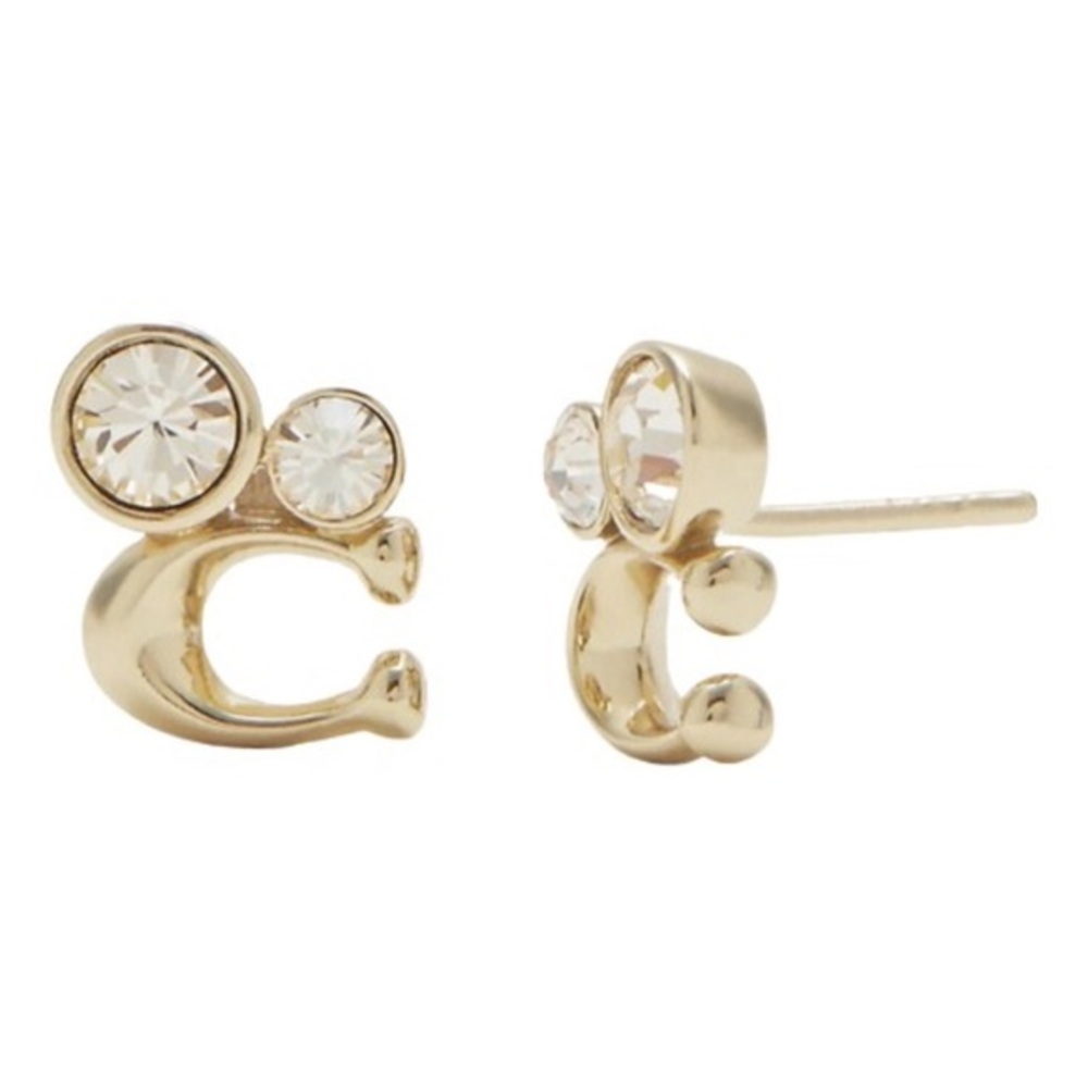 Coach Crystal C Logo Stud Earrings Gold Tone | Signature Logo Sparkle | NWT